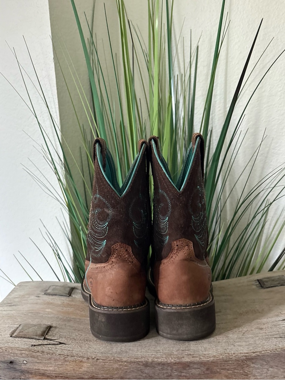 Ariat Fatbaby Cowgirl Brown And Teal Boots - Picture 5 of 12